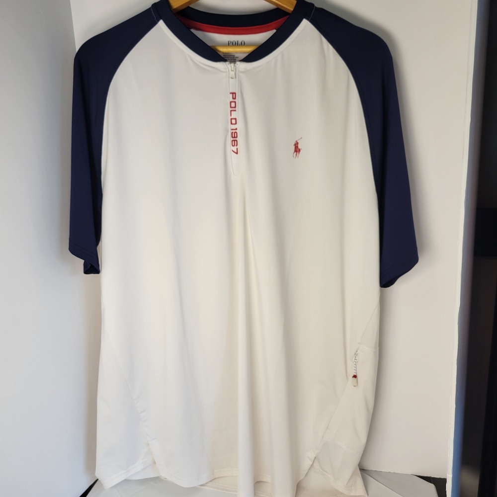 Polo Ralph Lauren Performance Mens XL Quarter Zip Shirt Colorblock White Navy